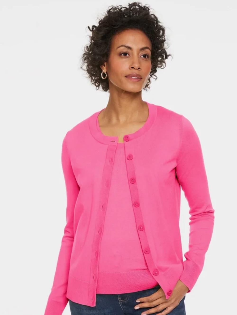 Women’s Crewneck Cardigan- Bright Pink XL Talbots